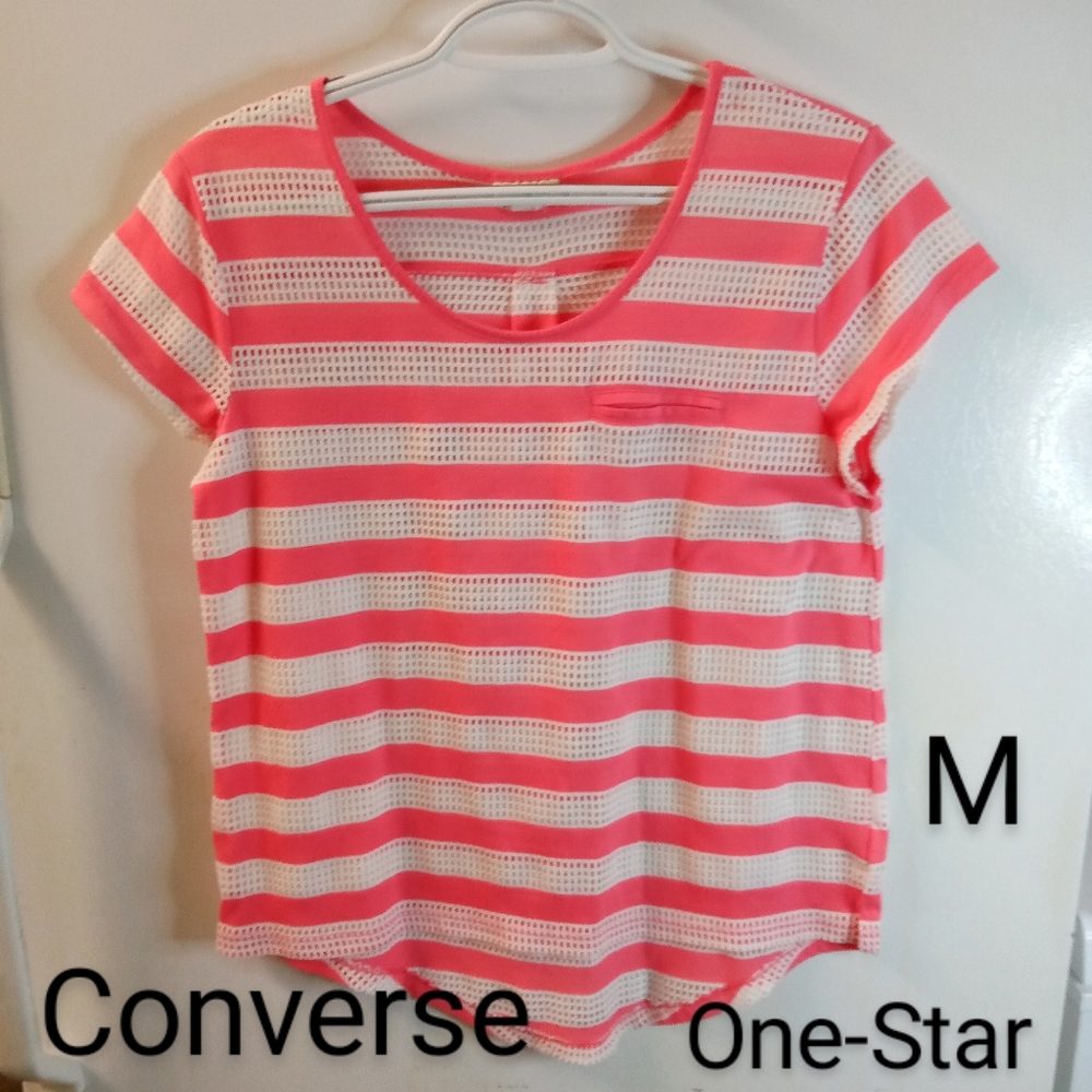 Converse One Star Perforated Pink and White Striped Shirt, Medium